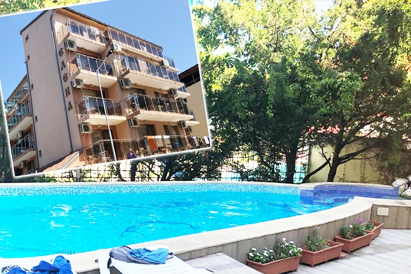 Нощувка за двама, трима или четирима + басейн в семеен хотел Елена, на 150м. от плажа в Приморско