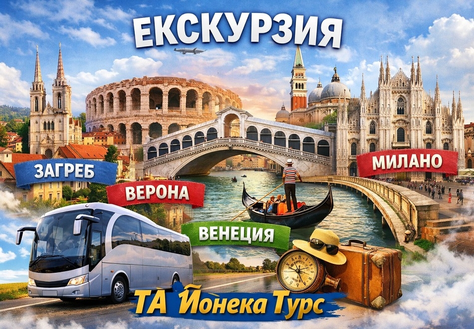 Екскурзия до Загреб, Верона, Венеция и Милано! Транспорт + 3 нощувки на човек със закуски от ТА Йонека Турс