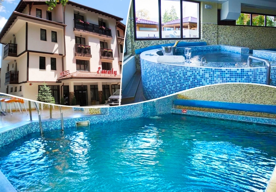 Нощувка на човек със закуска и вечеря + басейн и релакс зона с минерална вода в Семеен хотел Емали, Сапарева Баня